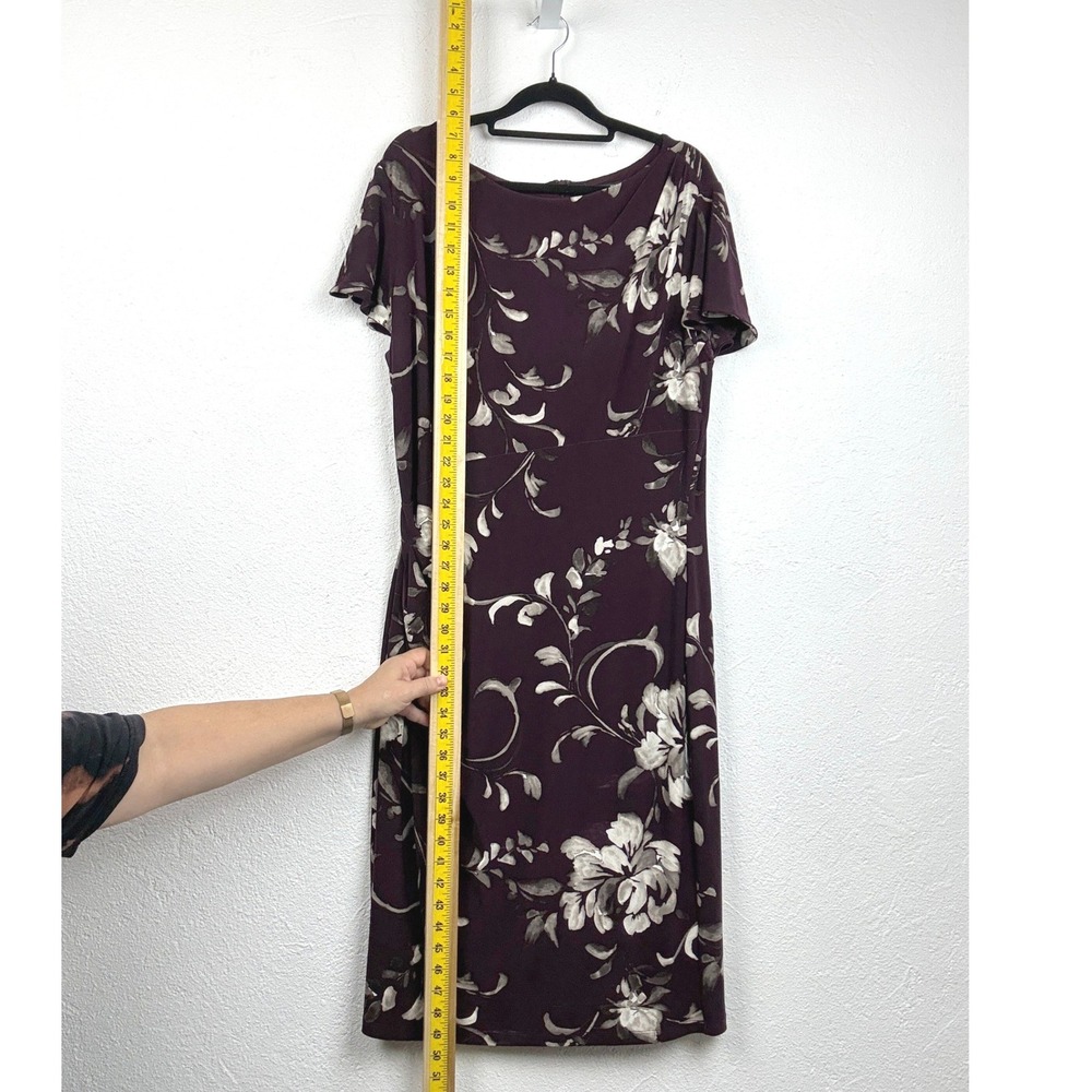Lauren Ralph Lauren Purple Floral Sheath Dress - 16 - Ruched Side Floral Classic